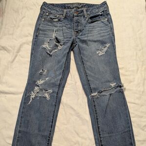 American Eagle Outfitters Light Blue Distressed Straight Leg Jeans